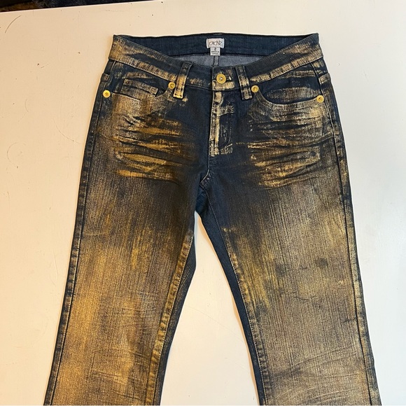 Cache’ Vintage Gold Painted Bootcut Jeans - Size 2 - Picture 2 of 10